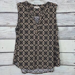Dana Buchman Black Tan Scroll Print Sleeveless Blouse XL